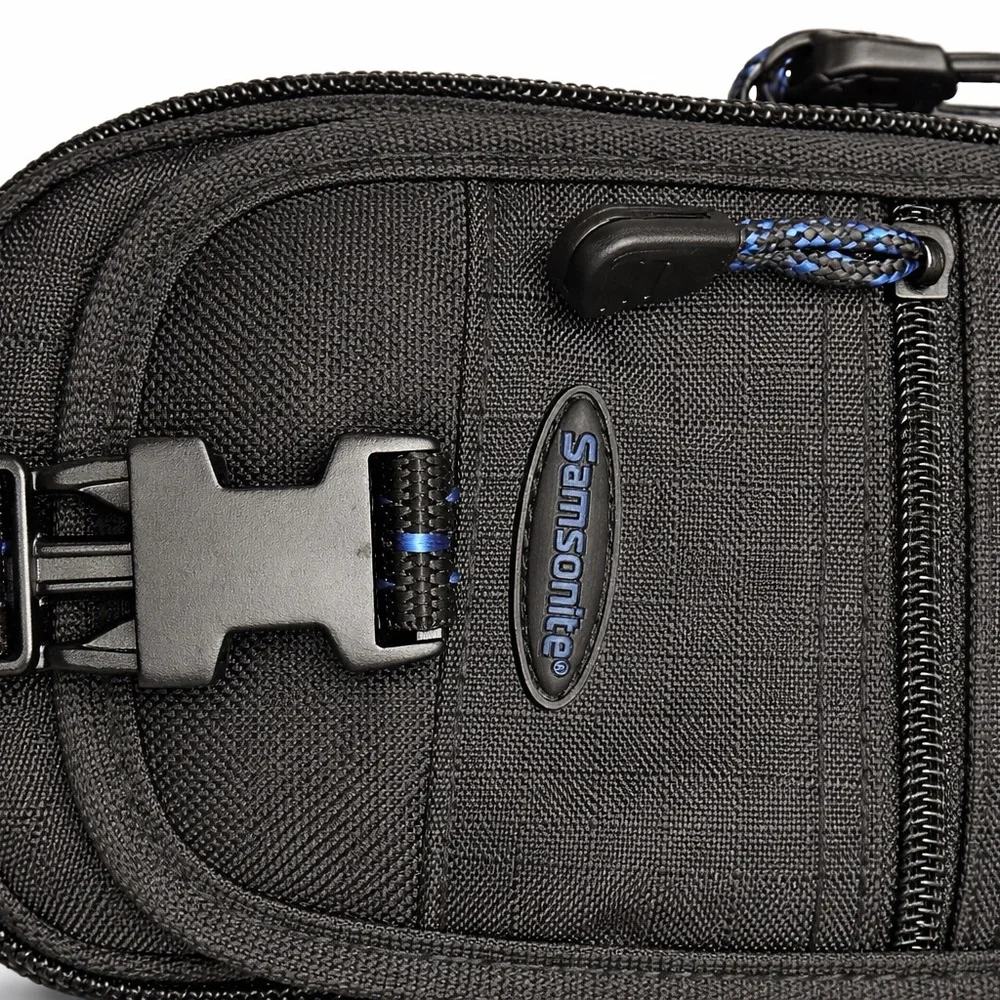 Samsonite Compact Crossbody Travel Bag – Black Nylon w/ Blue Stitch Strap - Picture 2 of 4